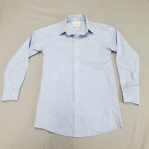 Roundtree & Yorke Mens Dress Shirt 15.5 34 Fitted Light Blue Non Iron Cotton